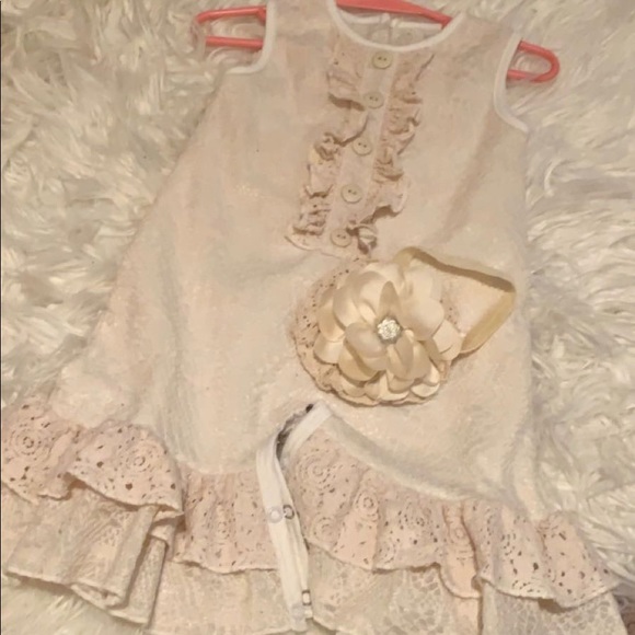 RicRac and Ruffles Other - RicRac and Ruffles 12Mo Lace Romper + Hairband